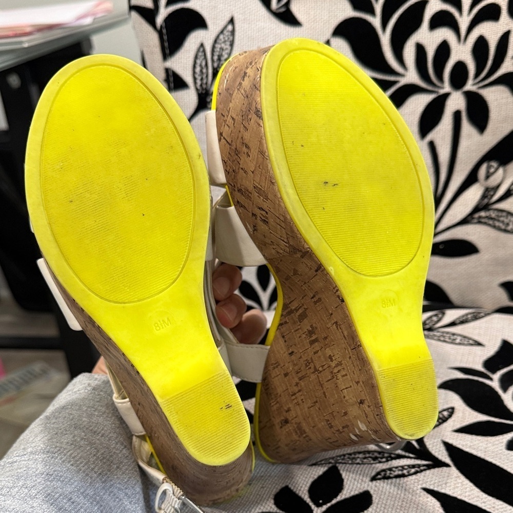 GUESS Women's White and Neon Yellow Wedges - Picture 5 of 5